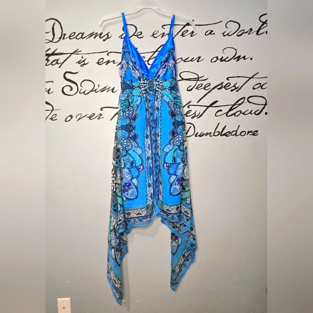 Baby Love Boutique Blue Print Boho Scarf Dress, 3X